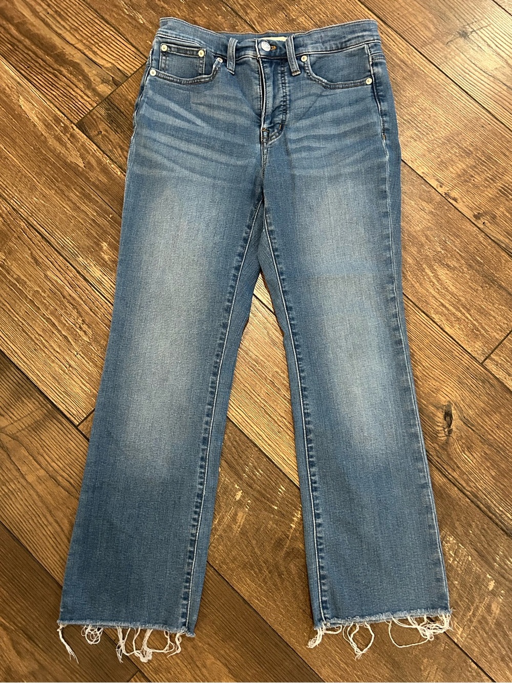 Madewell Cali Demi-Boot Light Blue Wide-Leg Frayed Hem Jeans